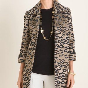 CHICOS WILD ANIMAL PRINT LEOPARD SHANTUNG TOPPER JACKET COAT 00 PETITE NWT NEW